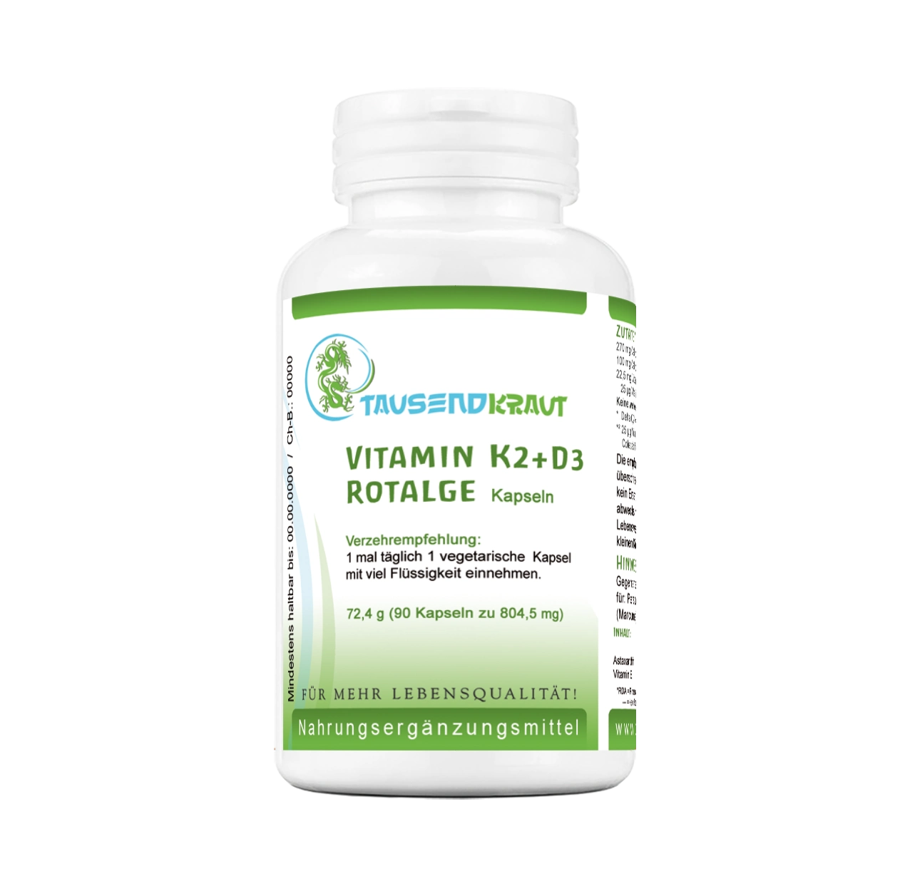 Vitamin K2 + D3 + Rotalge (90 Kapseln) 100% all-trans Vitamin K2 + D3 + Rotalge (90 Kapseln) 100% all-trans