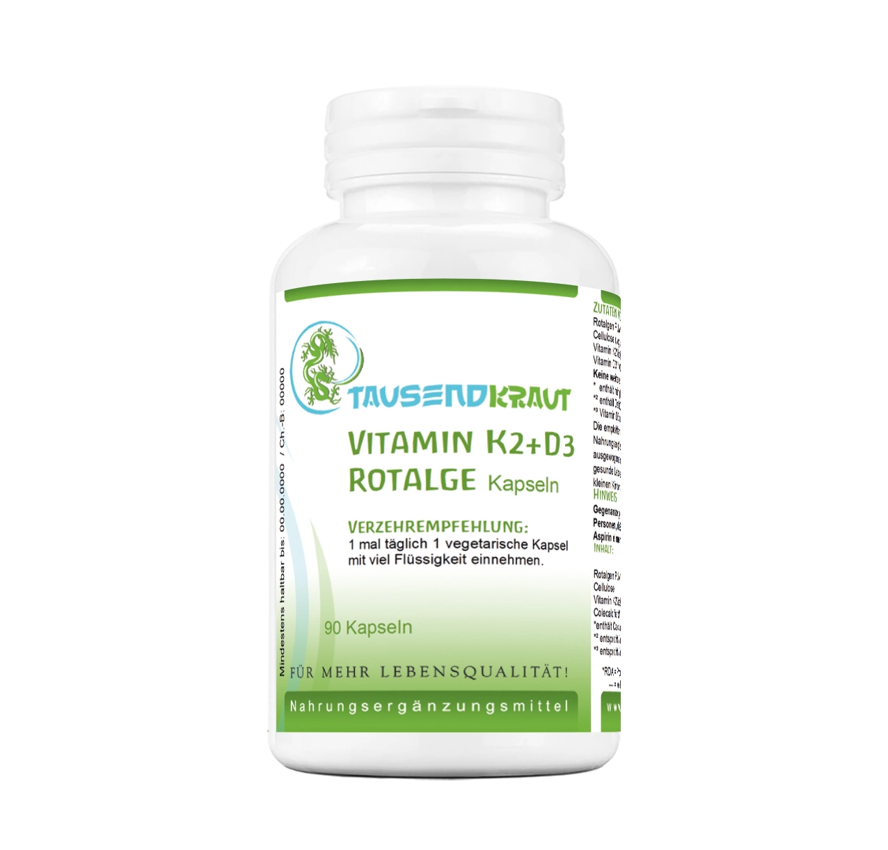 Vitamin K2 + D3 + Rotalge (90 Kapseln) 100% all-trans